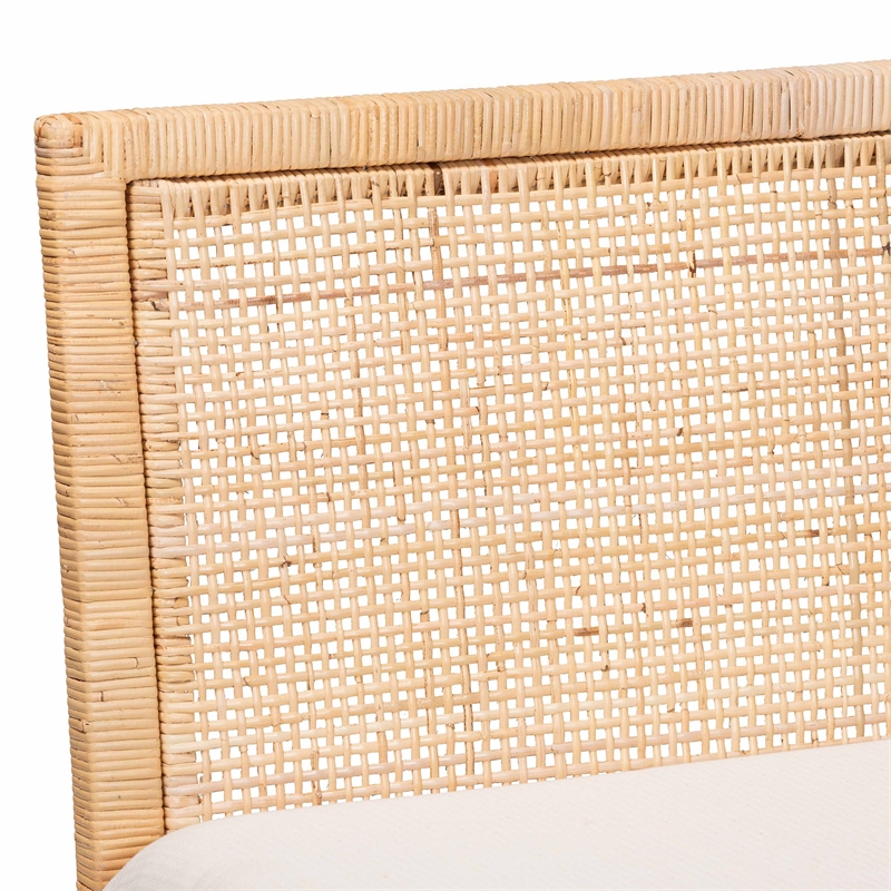 Pemberly Row Light Honey Rattan 2-Piece Dining Banquette Set with Cushions