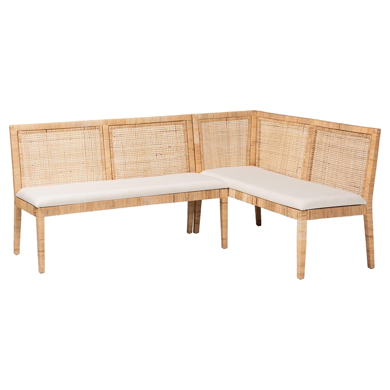 Pemberly Row Light Honey Rattan 2-Piece Dining Banquette Set with Cushions