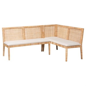 Pemberly Row Light Honey Rattan 2-Piece Dining Banquette Set with Cushions