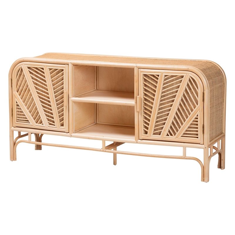 Pemberly Row Natural Rattan 2-Door Storage Cabinet with 6 Shelves