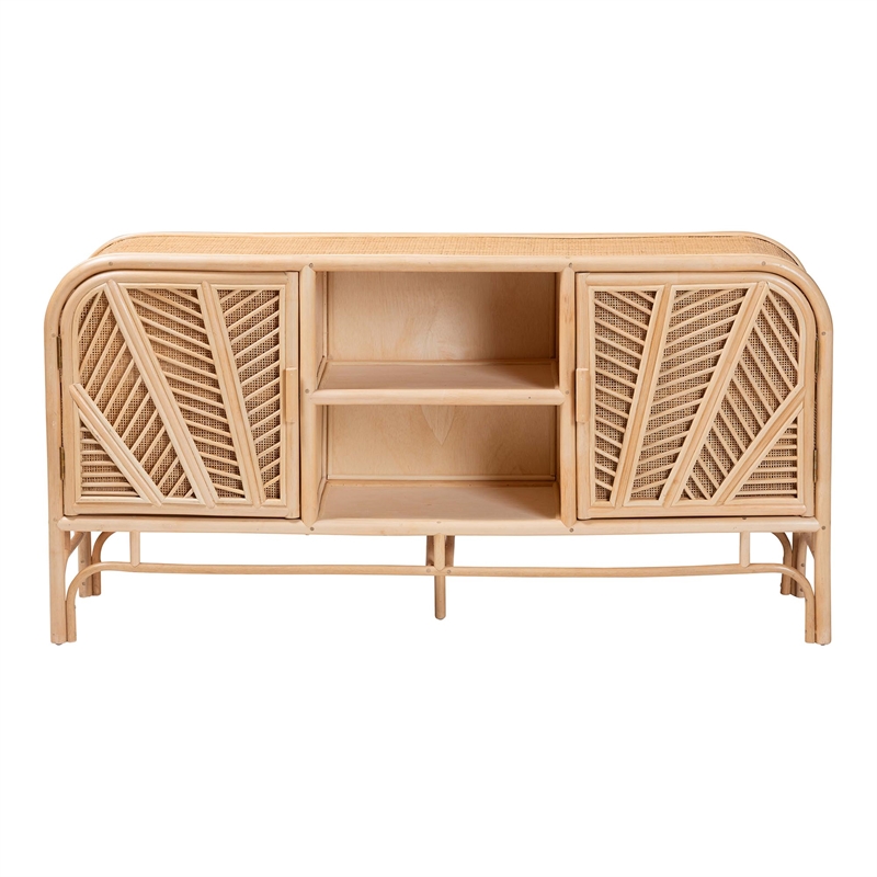 Pemberly Row Natural Rattan 2-Door Storage Cabinet with 6 Shelves