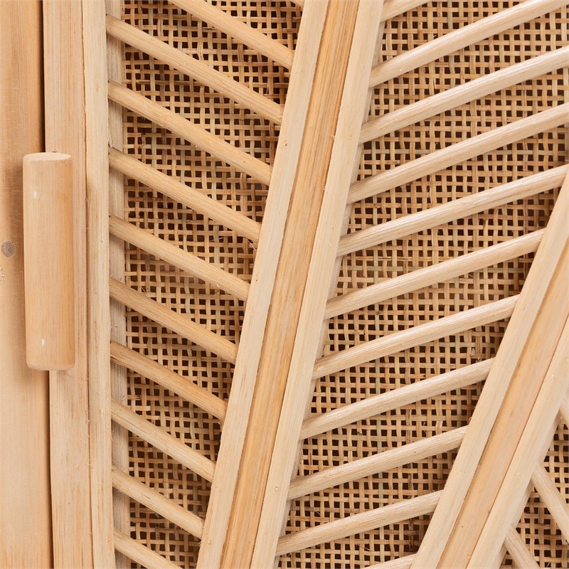 Pemberly Row Natural Rattan 2-Door Storage Cabinet with 6 Shelves