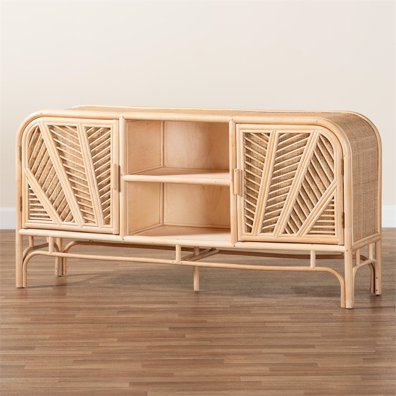 Pemberly Row Natural Rattan 2-Door Storage Cabinet with 6 Shelves