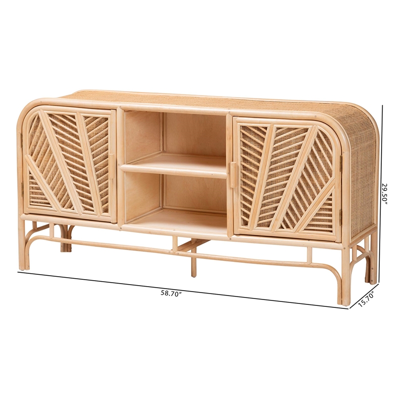Pemberly Row Natural Rattan 2-Door Storage Cabinet with 6 Shelves