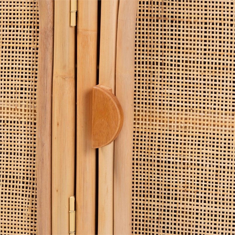 Pemberly Row Natural Rattan 3-Door Storage Cabinet with Wood Handles