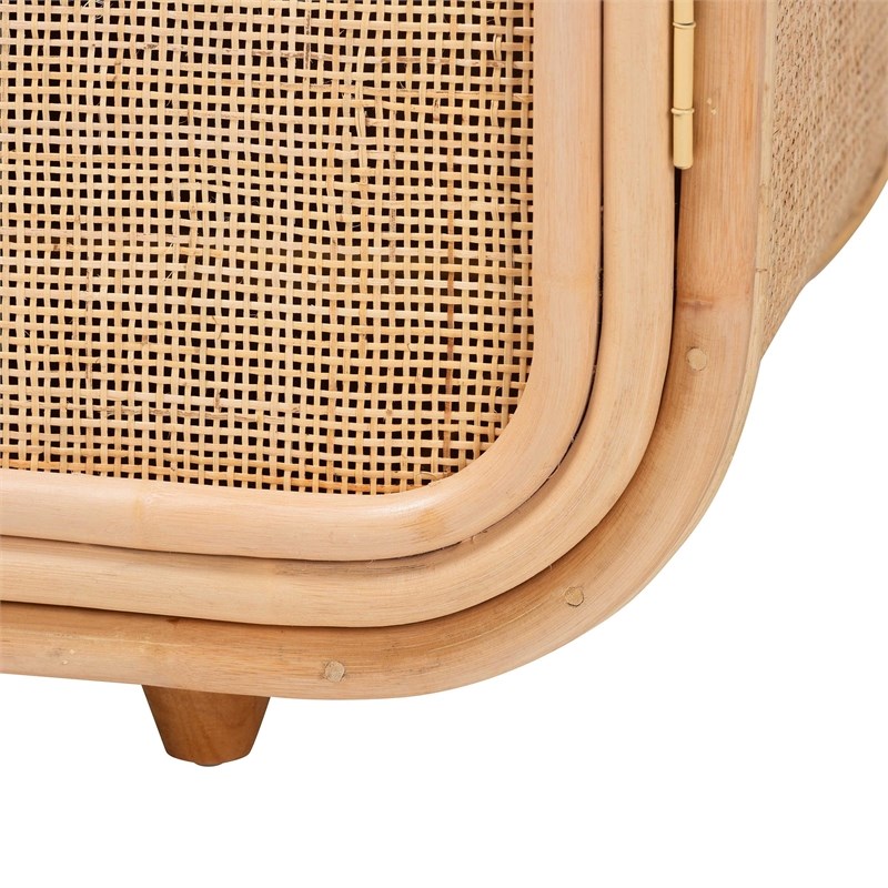 Pemberly Row Natural Rattan 3-Door Storage Cabinet with Wood Handles
