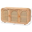 Pemberly Row Natural Rattan 3-Door Storage Cabinet with Wood Handles