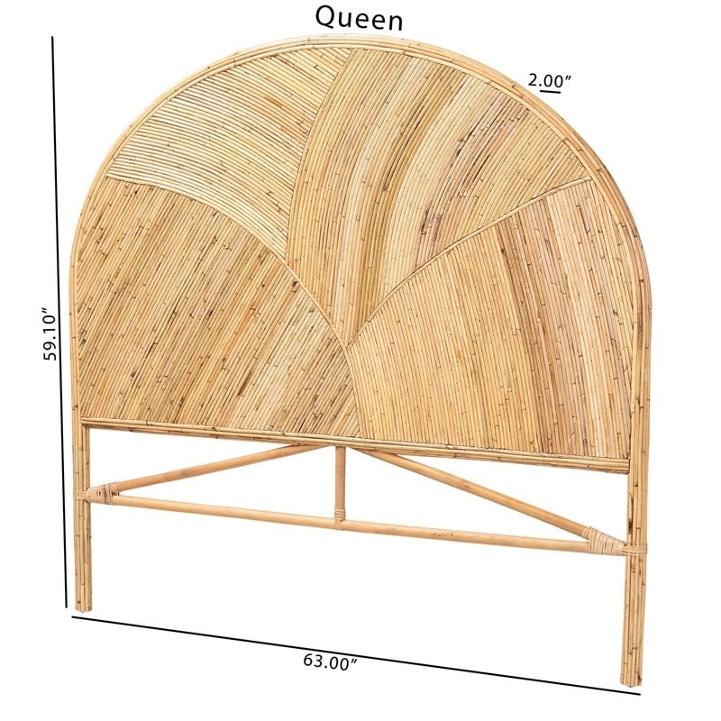 Pemberly Row Honey Rattan Queen Standalone Headboard with Round Silhouette