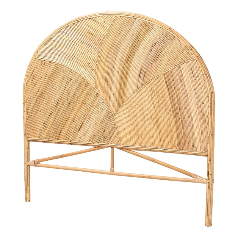 Pemberly Row Honey Rattan Queen Standalone Headboard with Round Silhouette