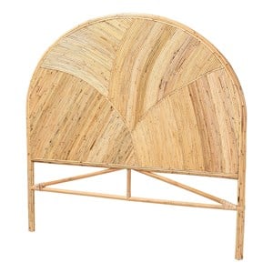 Pemberly Row Honey Rattan Queen Standalone Headboard with Round Silhouette