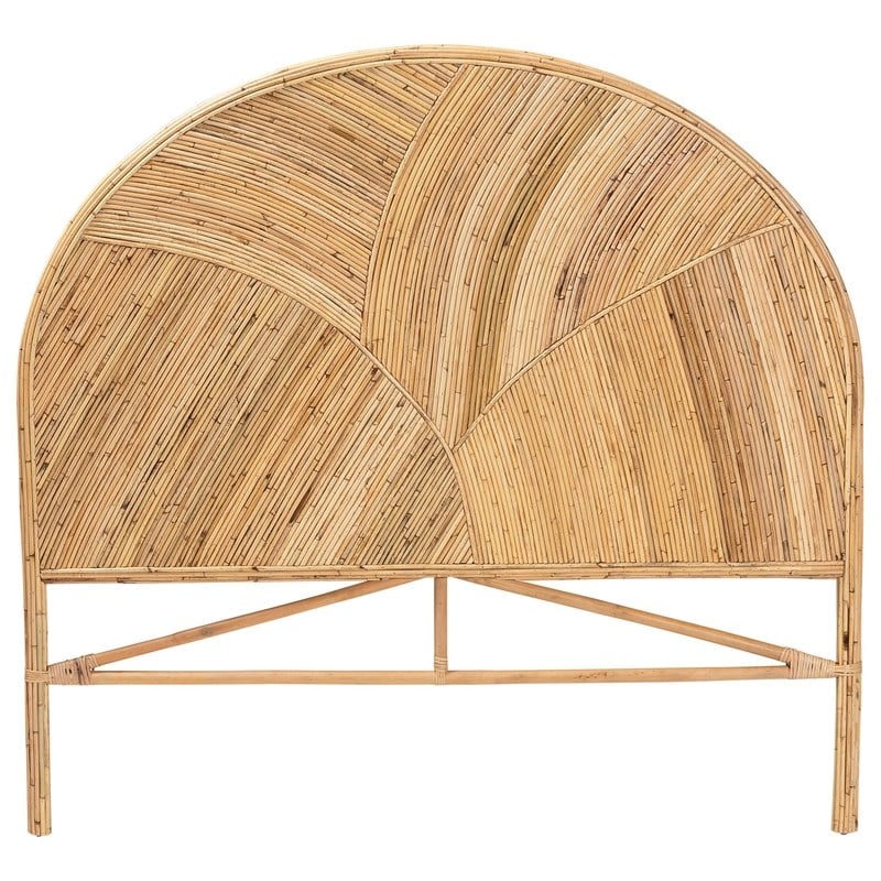 Pemberly Row Honey Rattan Queen Standalone Headboard with Round Silhouette
