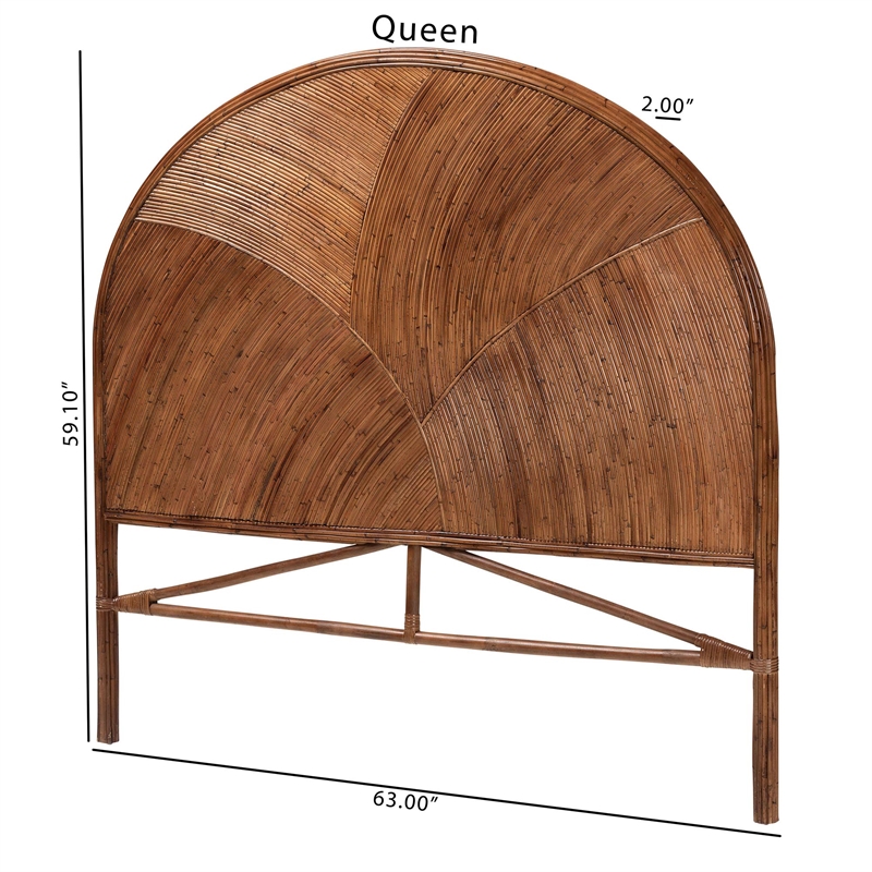 Pemberly Row Dark Brown Rattan Queen Standalone Headboard with Curved Design