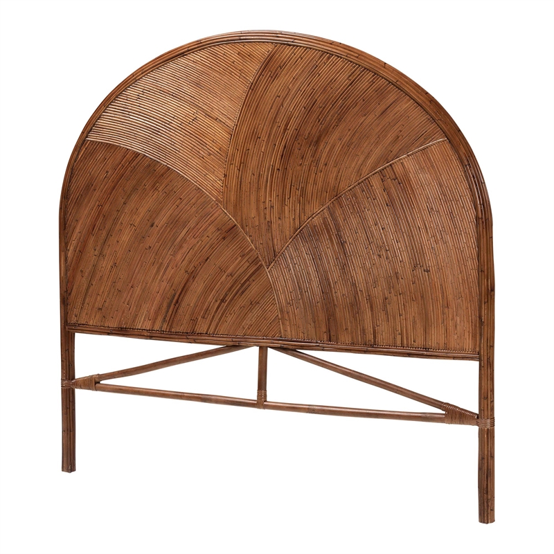 Pemberly Row Dark Brown Rattan Queen Standalone Headboard with Curved Design