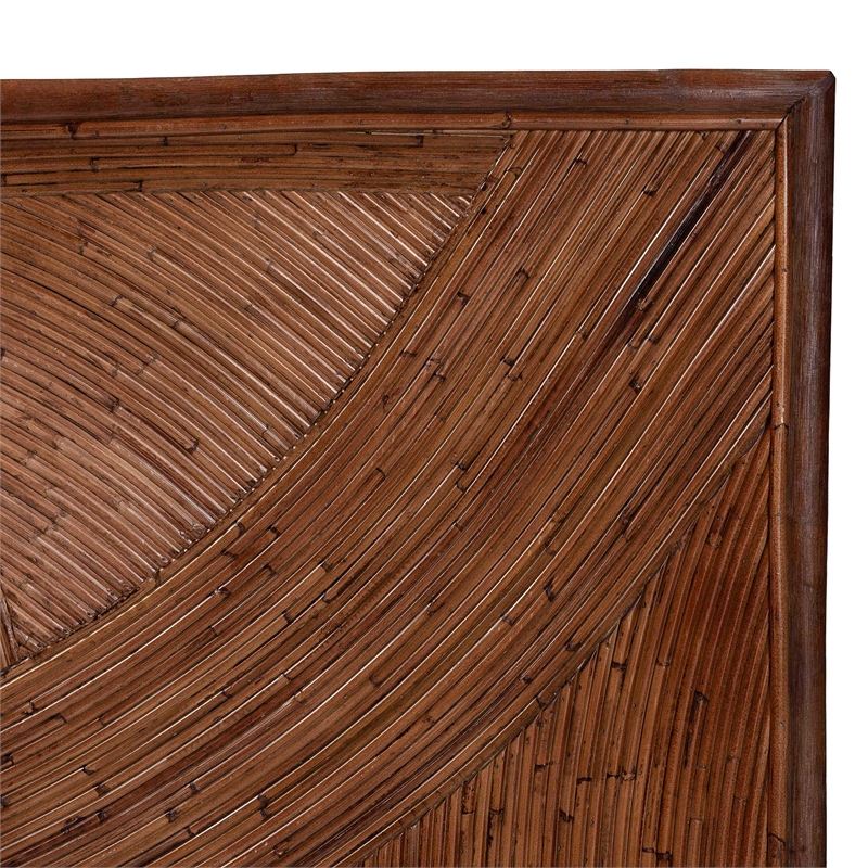 Pemberly Row Dark Brown Rattan Queen Standalone Headboard with Geometric Design