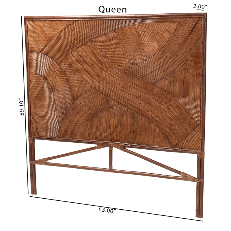 Pemberly Row Dark Brown Rattan Queen Standalone Headboard with Geometric Design