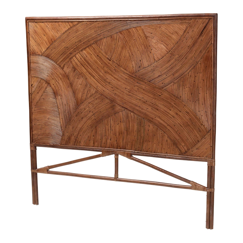 Pemberly Row Dark Brown Rattan Queen Standalone Headboard with Geometric Design