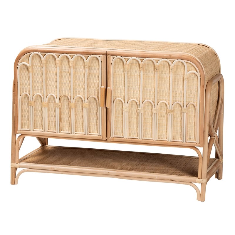 Pemberly Row Natural Rattan 2-Door Storage Cabinet with 5 Shelves