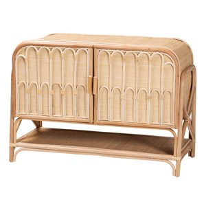 Pemberly Row Natural Rattan 2-Door Storage Cabinet with 5 Shelves