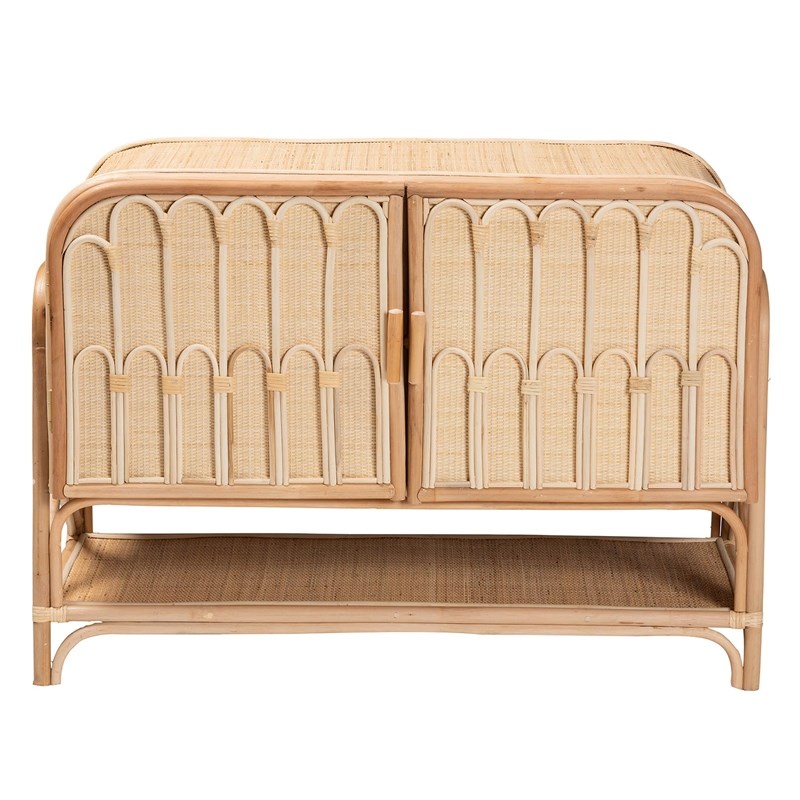 Pemberly Row Natural Rattan 2-Door Storage Cabinet with 5 Shelves