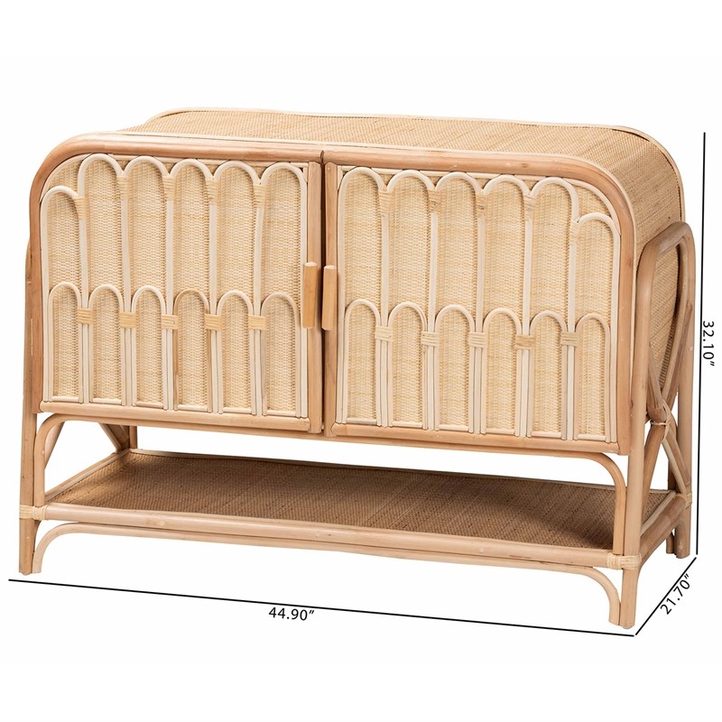 Pemberly Row Natural Rattan 2-Door Storage Cabinet with 5 Shelves