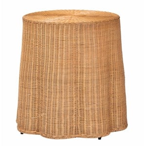 Pemberly Row Honey Rattan Round Console Table with Scalloped Base