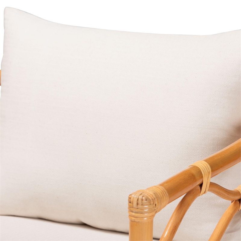 Pemberly Row Light Honey Rattan Arm Chair with Cushions and U-Shaped Base