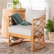 Pemberly Row Light Honey Rattan Arm Chair with Cushions and U-Shaped Base