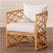 Pemberly Row Light Honey Rattan Arm Chair with Cushions and U-Shaped Base