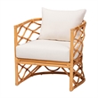 Pemberly Row Light Honey Rattan Arm Chair with Cushions and U-Shaped Base