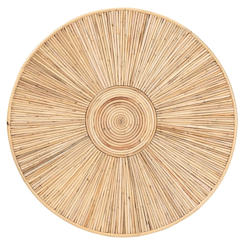 Pemberly Row Light Honey Rattan Round Coffee Table with Geometric Detail