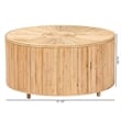 Pemberly Row Light Honey Rattan Round Coffee Table with Geometric Detail