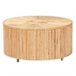 Pemberly Row Light Honey Rattan Round Coffee Table with Geometric Detail