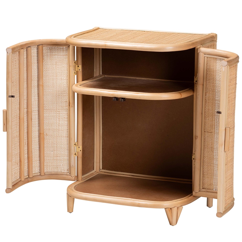 Pemberly Row Natural Rattan Storage Cabinet with Webbed Embellishments