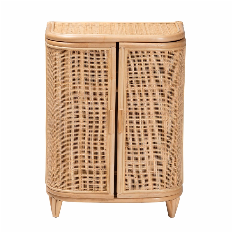 Pemberly Row Natural Rattan Storage Cabinet with Webbed Embellishments