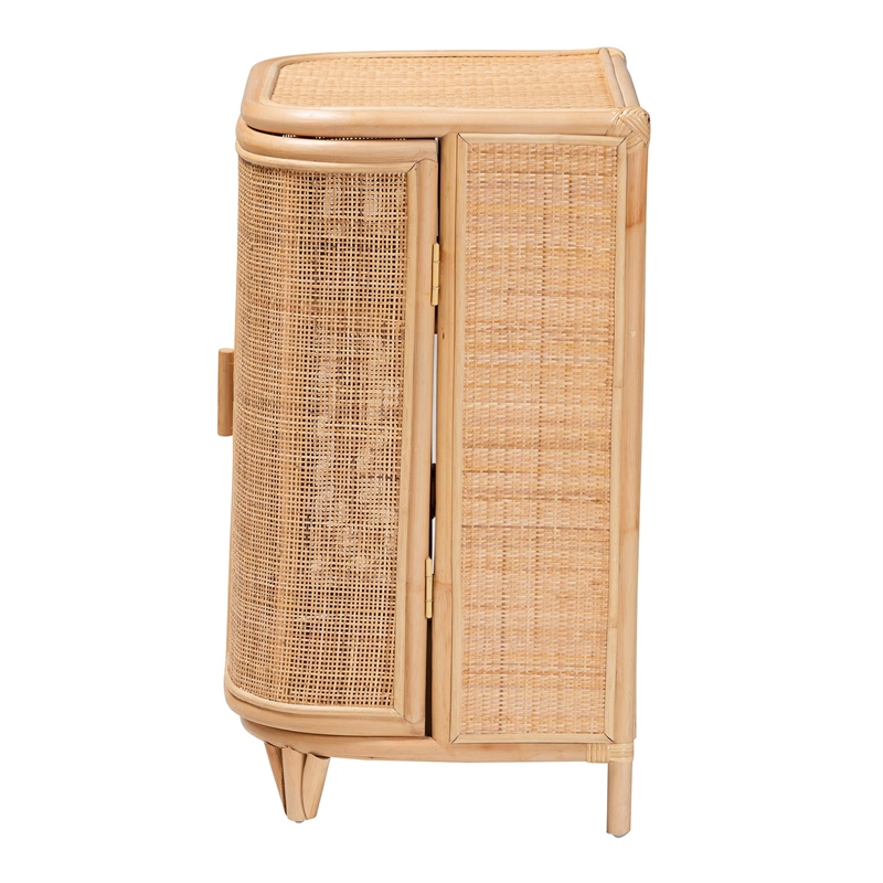 Pemberly Row Natural Rattan Storage Cabinet with Webbed Embellishments