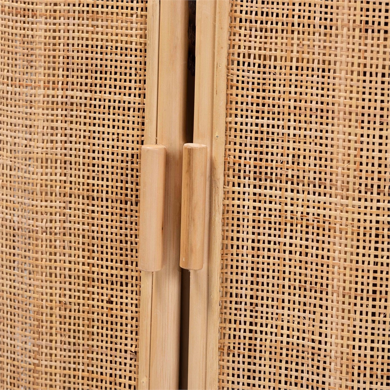 Pemberly Row Natural Rattan Storage Cabinet with Webbed Embellishments