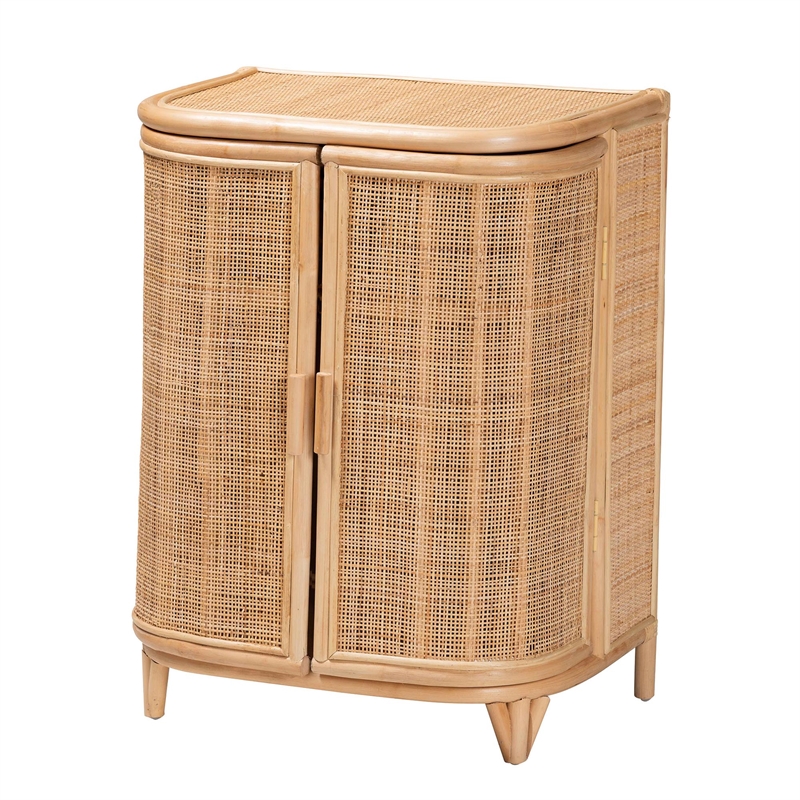 Pemberly Row Natural Rattan Storage Cabinet with Webbed Embellishments