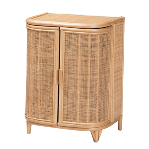 Pemberly Row Natural Rattan Storage Cabinet with Webbed Embellishments