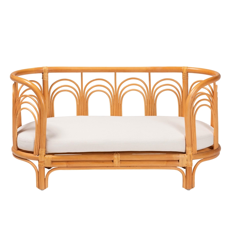 Pemberly Row Light Honey Rattan Pet Bed with Removable Cushion
