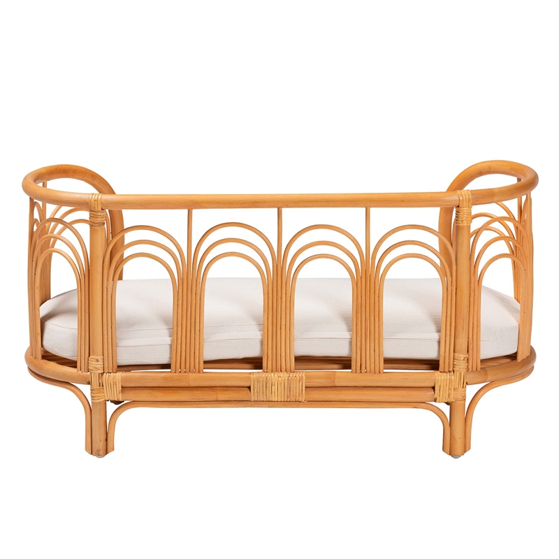 Pemberly Row Light Honey Rattan Pet Bed with Removable Cushion