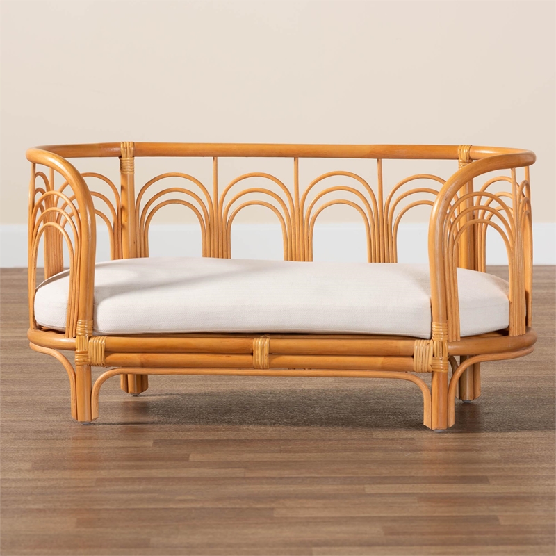 Pemberly Row Light Honey Rattan Pet Bed with Removable Cushion