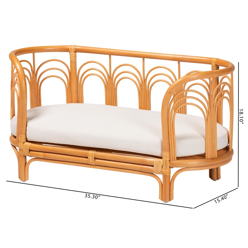 Pemberly Row Light Honey Rattan Pet Bed with Removable Cushion