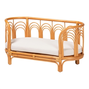 Pemberly Row Light Honey Rattan Pet Bed with Removable Cushion