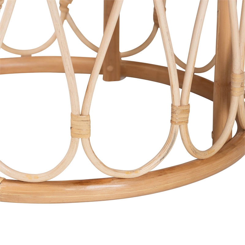 Pemberly Row Natural Rattan Round Ottoman Footstool with Cushion