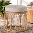 Pemberly Row Natural Rattan Round Ottoman Footstool with Cushion