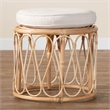 Pemberly Row Natural Rattan Round Ottoman Footstool with Cushion
