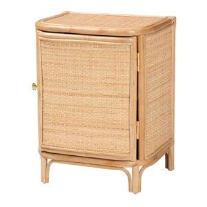Pemberly Row Natural Rattan 1-Door Nightstand with 2 Shelves