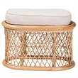 Pemberly Row Natural Rattan Oval Ottoman Footstool with Cushion
