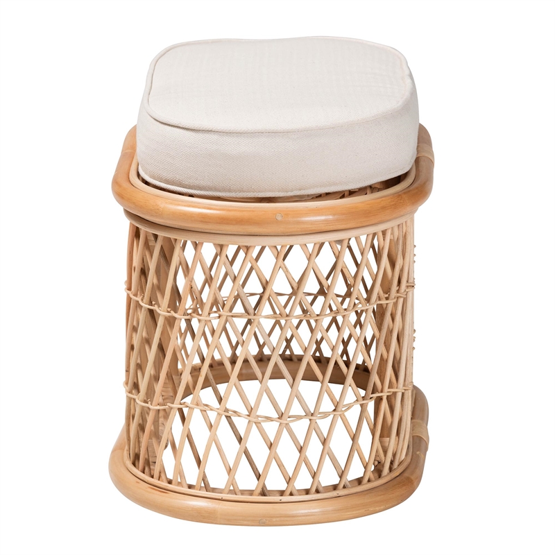 Pemberly Row Natural Rattan Oval Ottoman Footstool with Cushion