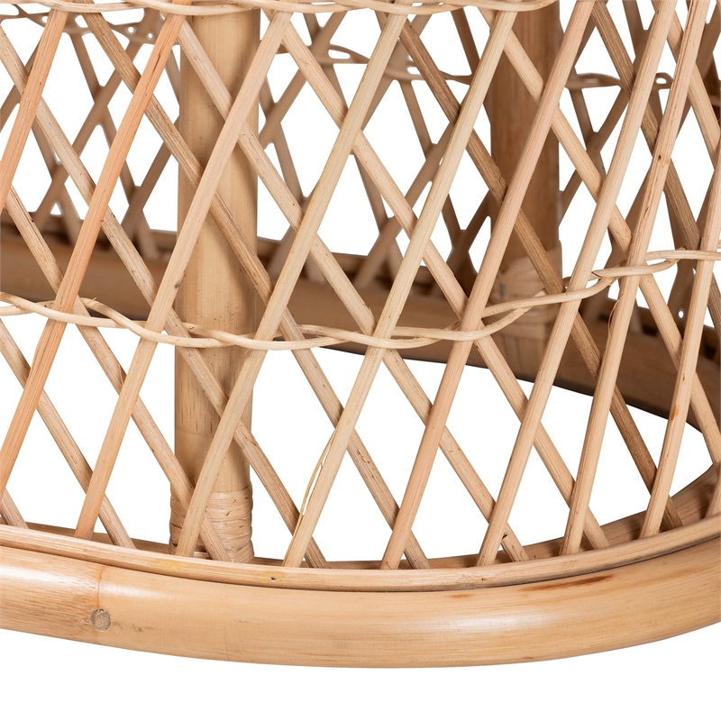 Pemberly Row Natural Rattan Oval Ottoman Footstool with Cushion